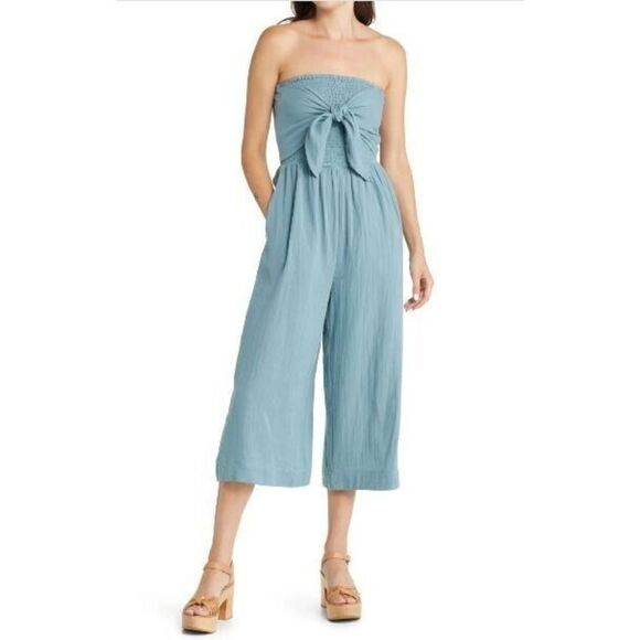 Bishop + Young K3CJS1979 Women Sz M Sea Glass Teal Elva Tie Front Jumpsuit - Picture 10 of 11